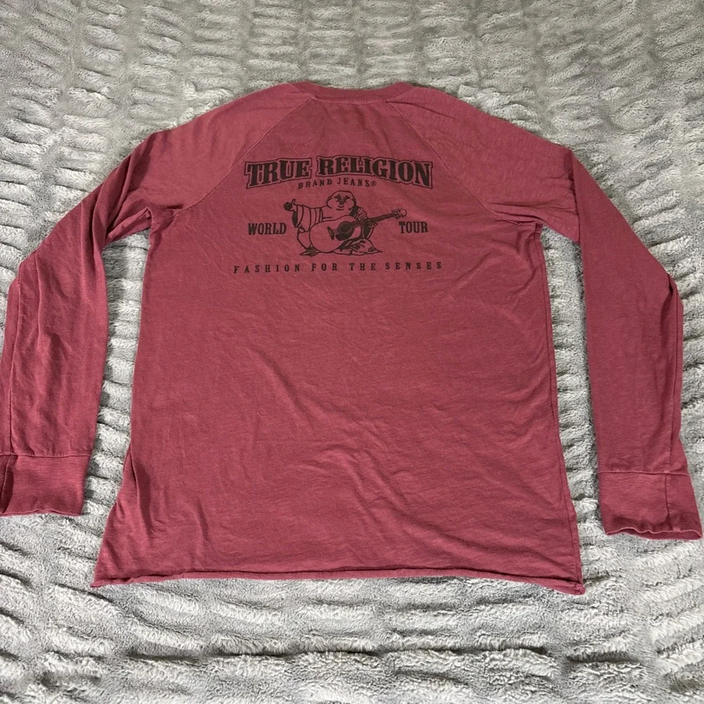 True Religion Mens Burgundy Long Sleeve Henley Graphic T-Shirt L MJR8R77UZ USA